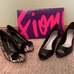 Elegant Black and Black Lace with Nude Color Women's Heels - Size 6.5